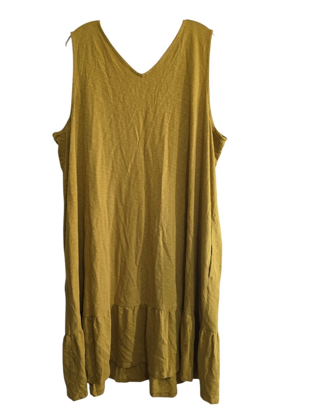 J. Jill Flounced Hem Double V-Neck Knit Dress 3X Mustard Yellow Pockets - Picture 5 of 6